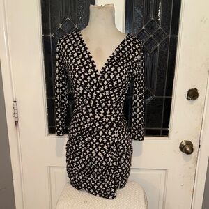 Black and White Patterned Wrap Dress